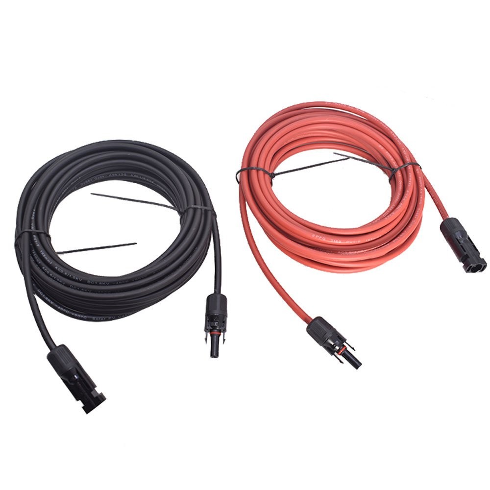 1 Pair 10AWG 25 Feet Black + Red Solar Panel Extension Cable Wire Connector