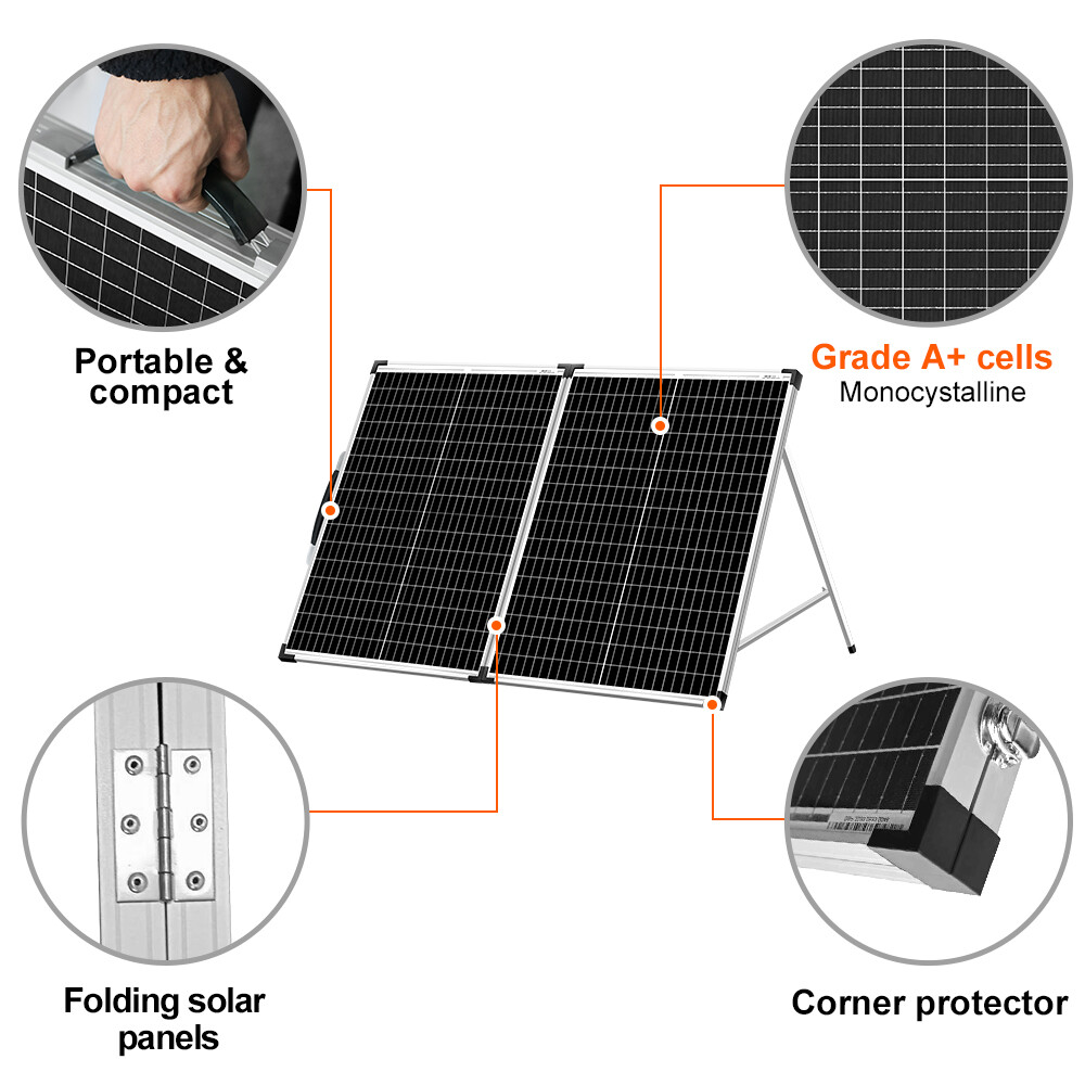 Mono 100W Folding 12V Rigid Solar Panel for Camping,Off-Grid,Battery Charging