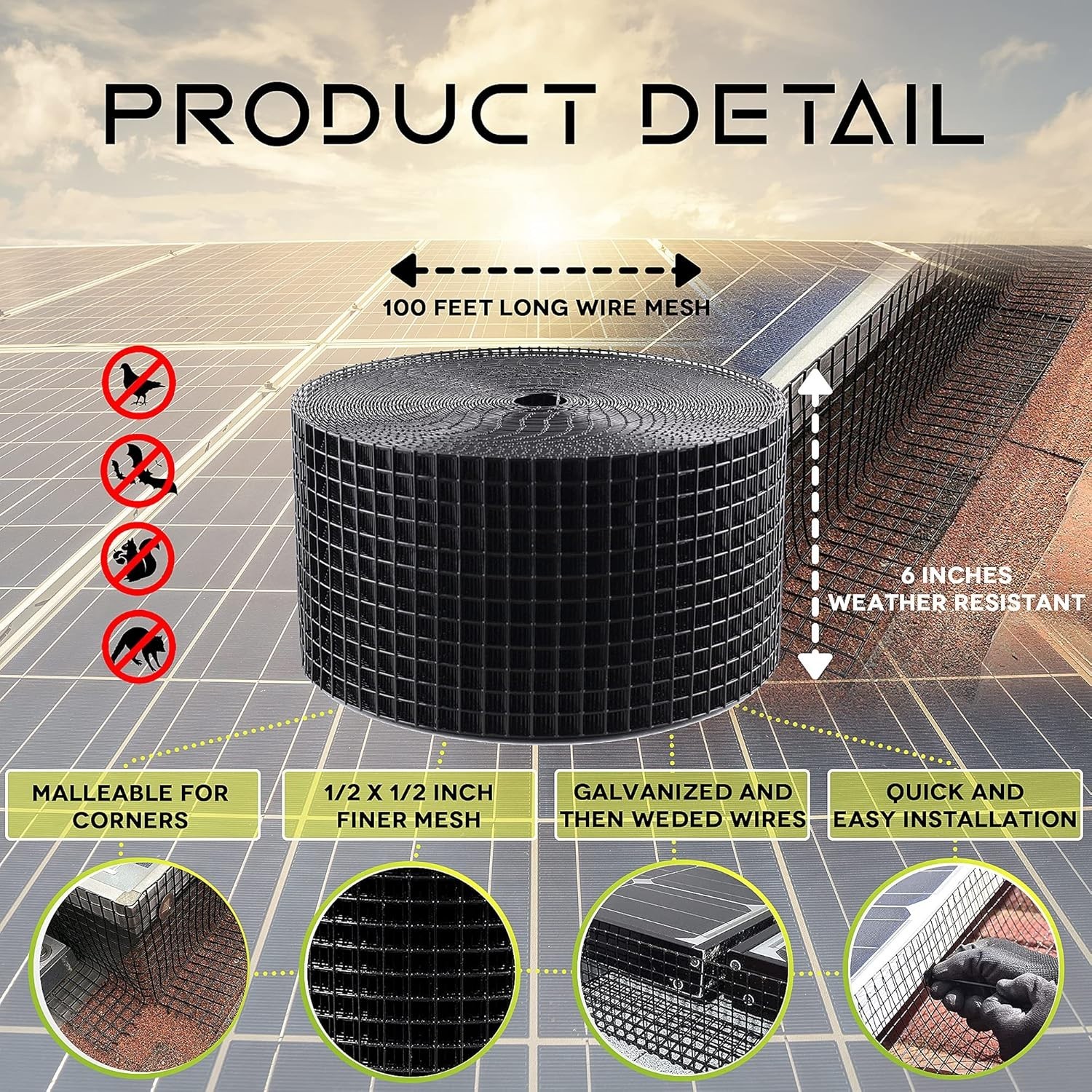 Solar Panel Bird/Squirrel Guard Roll Kit- 6in x 100ft Critter Guard