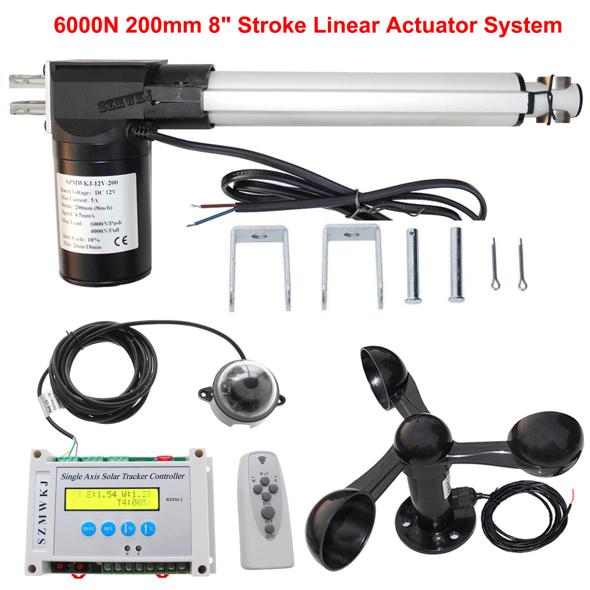 Complete 1KW LCD Single Axis Solar Tracker Kit 6000N Solar Panel Tracking System