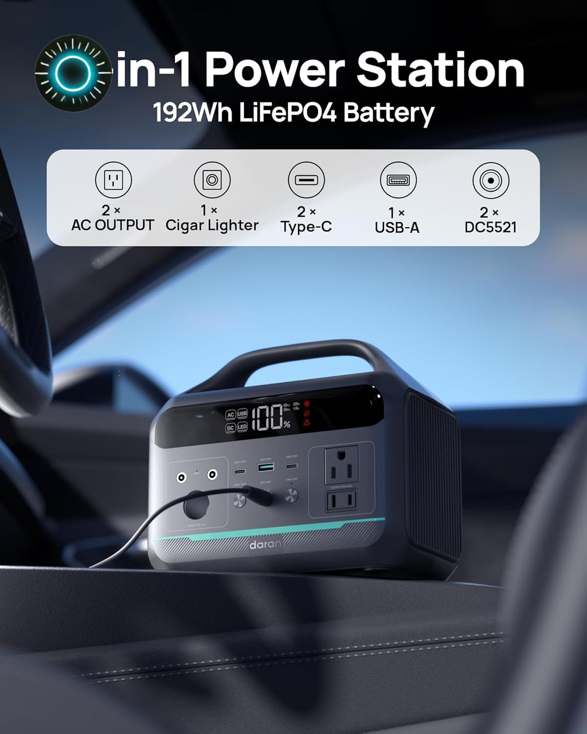 Portable Power Station 300W 192Wh Large Power Bank with 110V AC Outlet Lifepo4
