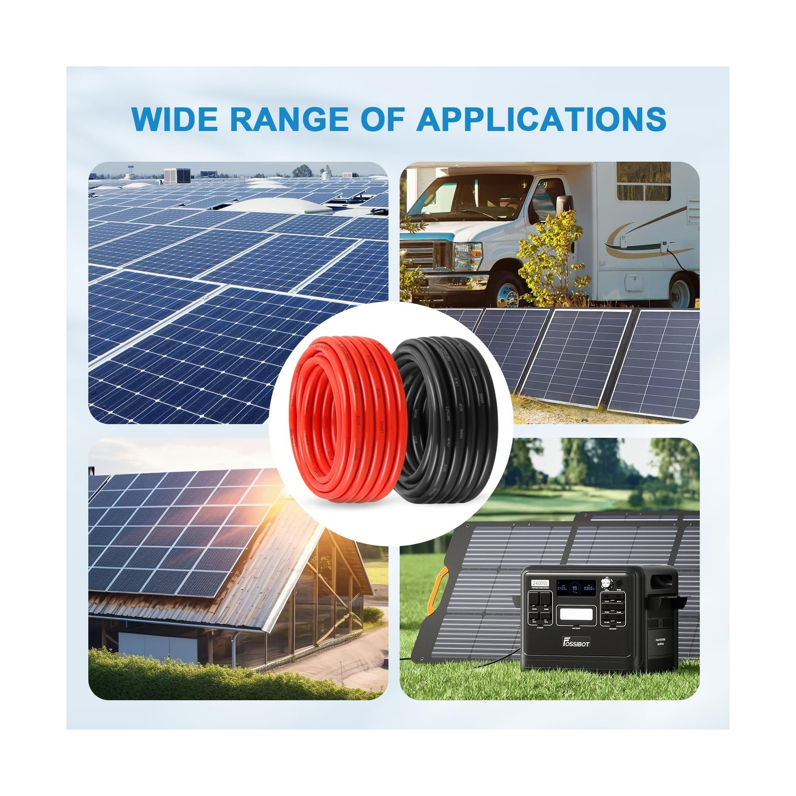 Solar Pane Wire 10 AWG(6mm²) – Solar Extension Cable 100Ft Black & 100Ft Re