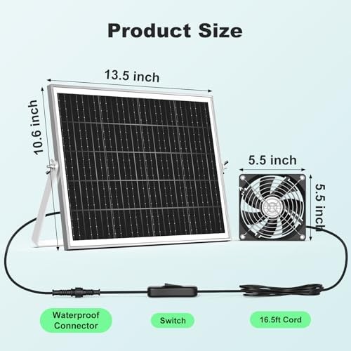 5.5” Solar Greenhouse Fan 2 Kit, 30W Solar Powered Exhaust and Intake Chicke…