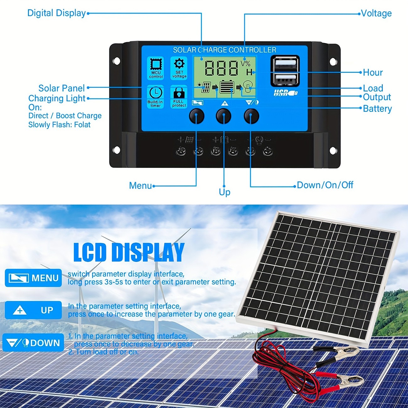 Solar Panel Kit with 100A Controller, 18V USB Port for Car Boat RV