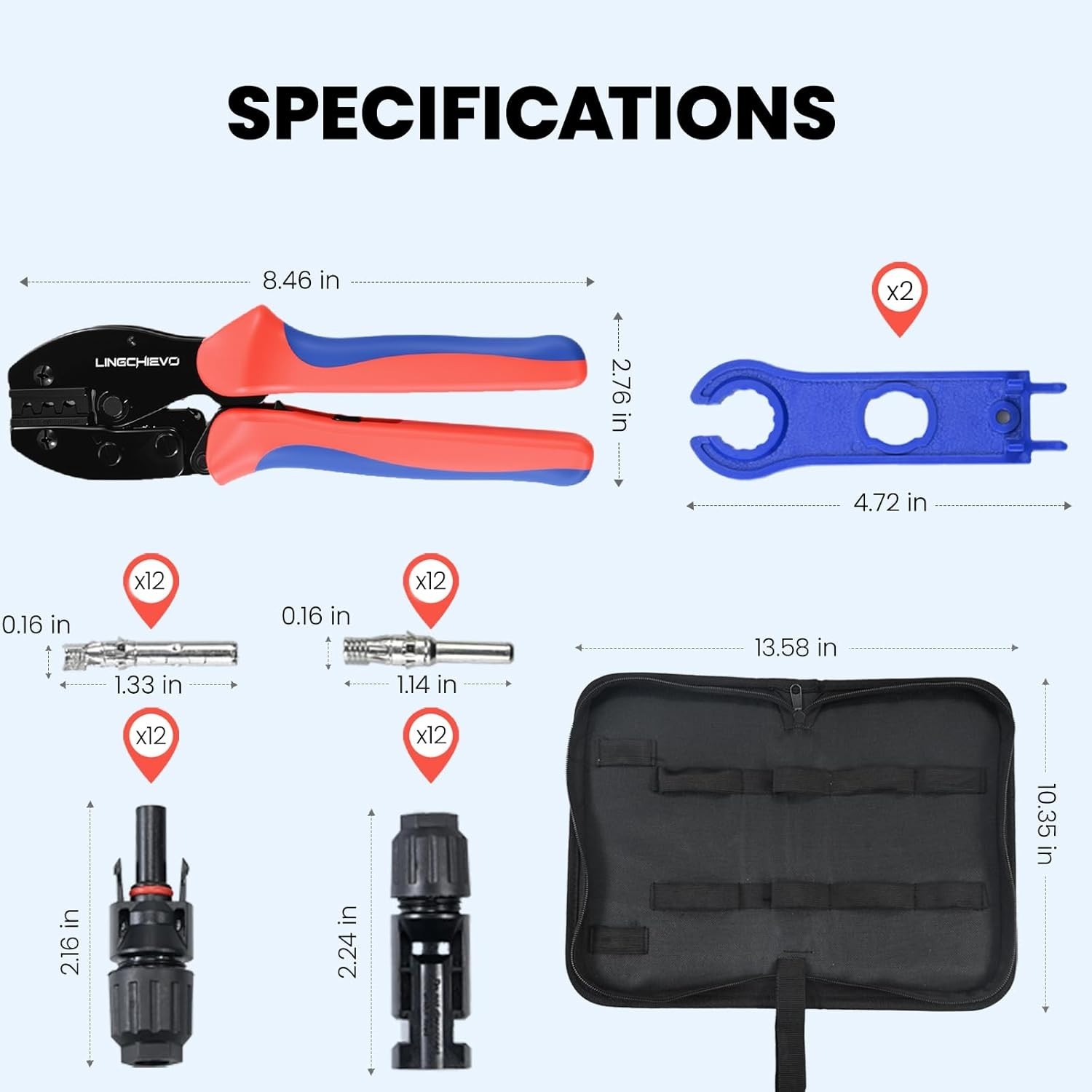 Kit Herramientas Solar Conectores MC4 Llaves Crimpadora Panel Solar 14 10 AWG