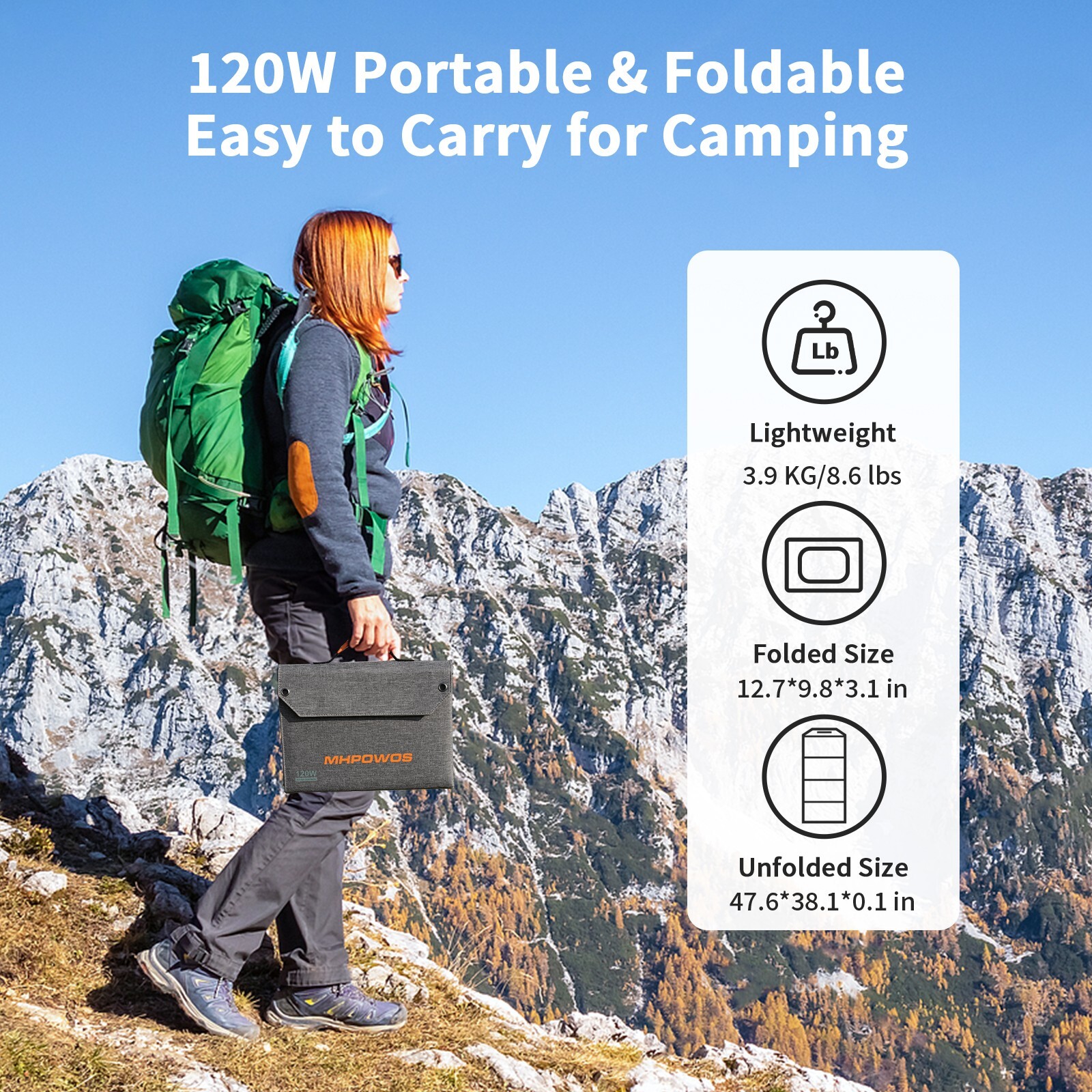 MHPOWOS 120W Foldable Solar Panel Solar Charger for RV Camping Caravan RV Boat