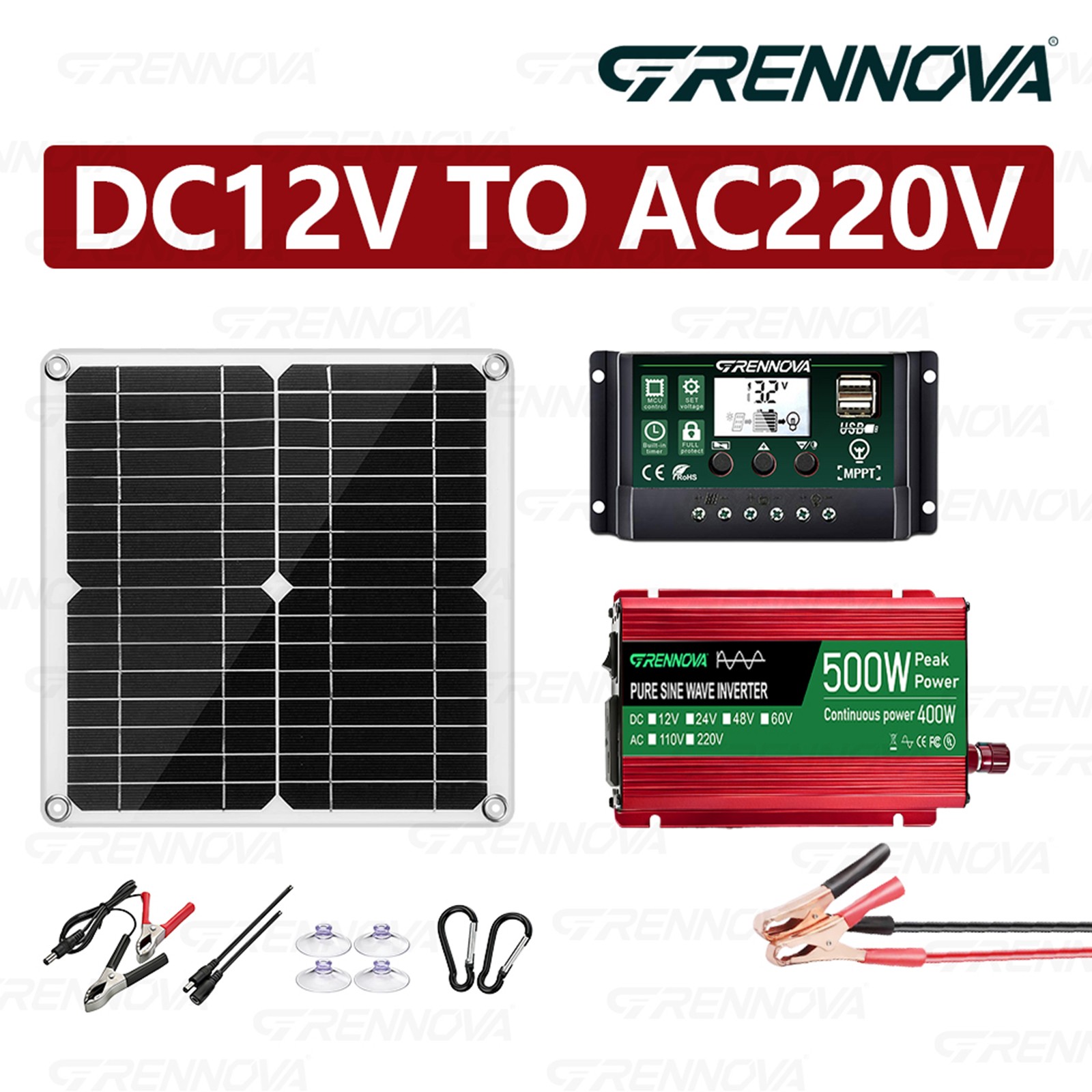 Grennova 500W Pure Sine Solar Kit 60A MPPT RV Home Off-Grid Power