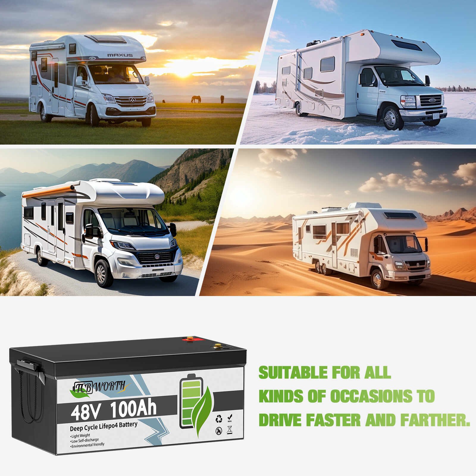 48V 100Ah Lifepo4 Lithium Battery 200A BMS Boat Golf Cart Solar VAN RV EV Camper