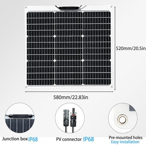Flexible Solar Panel 50W 12V Monocrystalline Module Fiberglass 50-1 watts