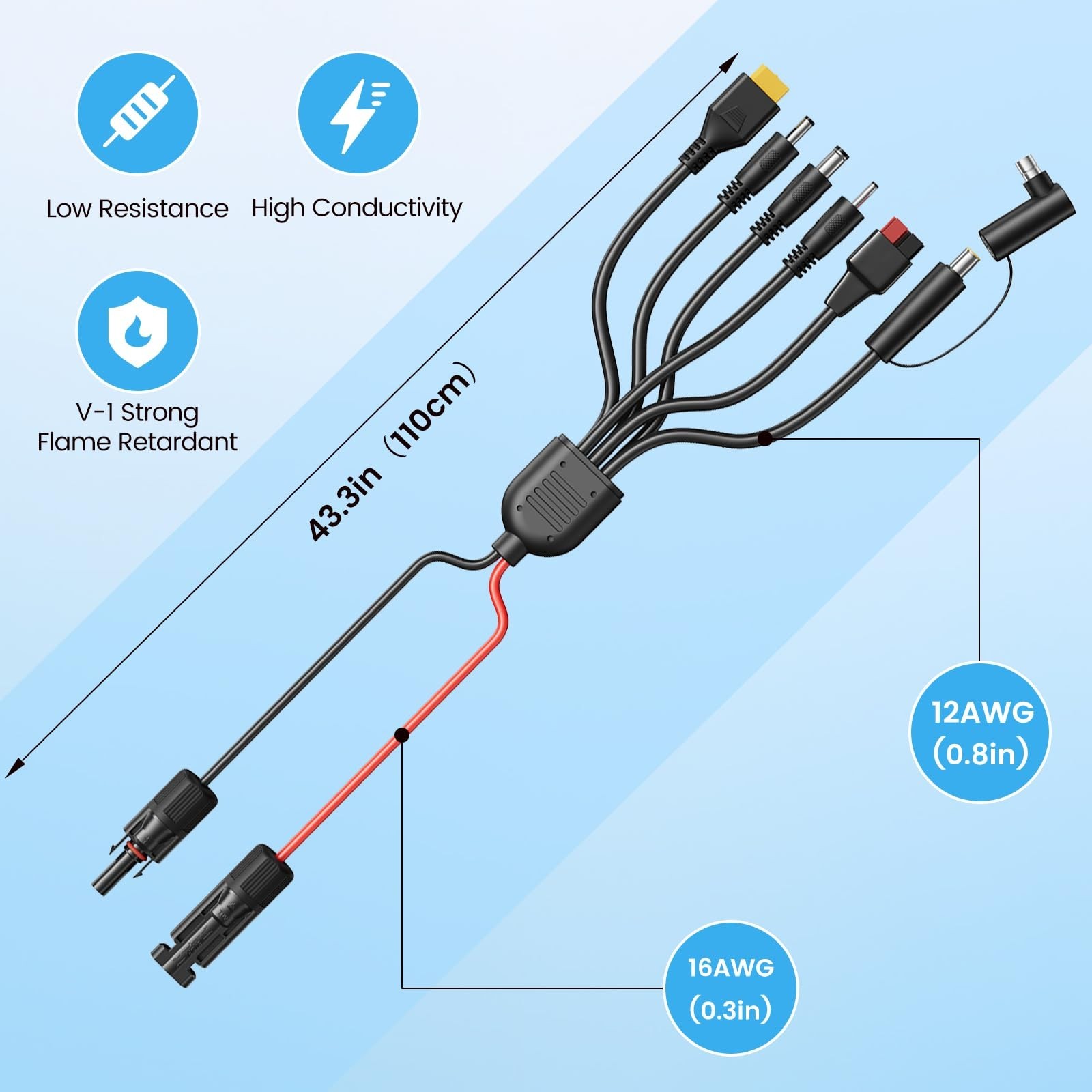 7-in-1 Solar Panel Adapter Kit, 3.6ft 12AWG MC4 to DC 8mm XT60 Anderson Cables
