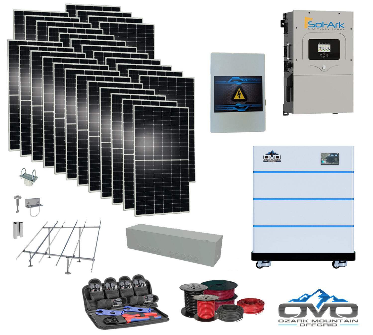 15KW Complete Offgrid Solar Kit – 15K Sol-Ark Inverter + 15.36KW OMO Stack Lithi