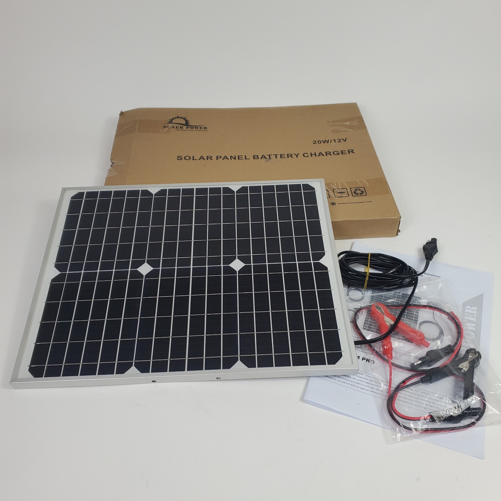 SUNER POWER 20W 12V Solar Car Battery Charger & Maintainer Waterproof Solar