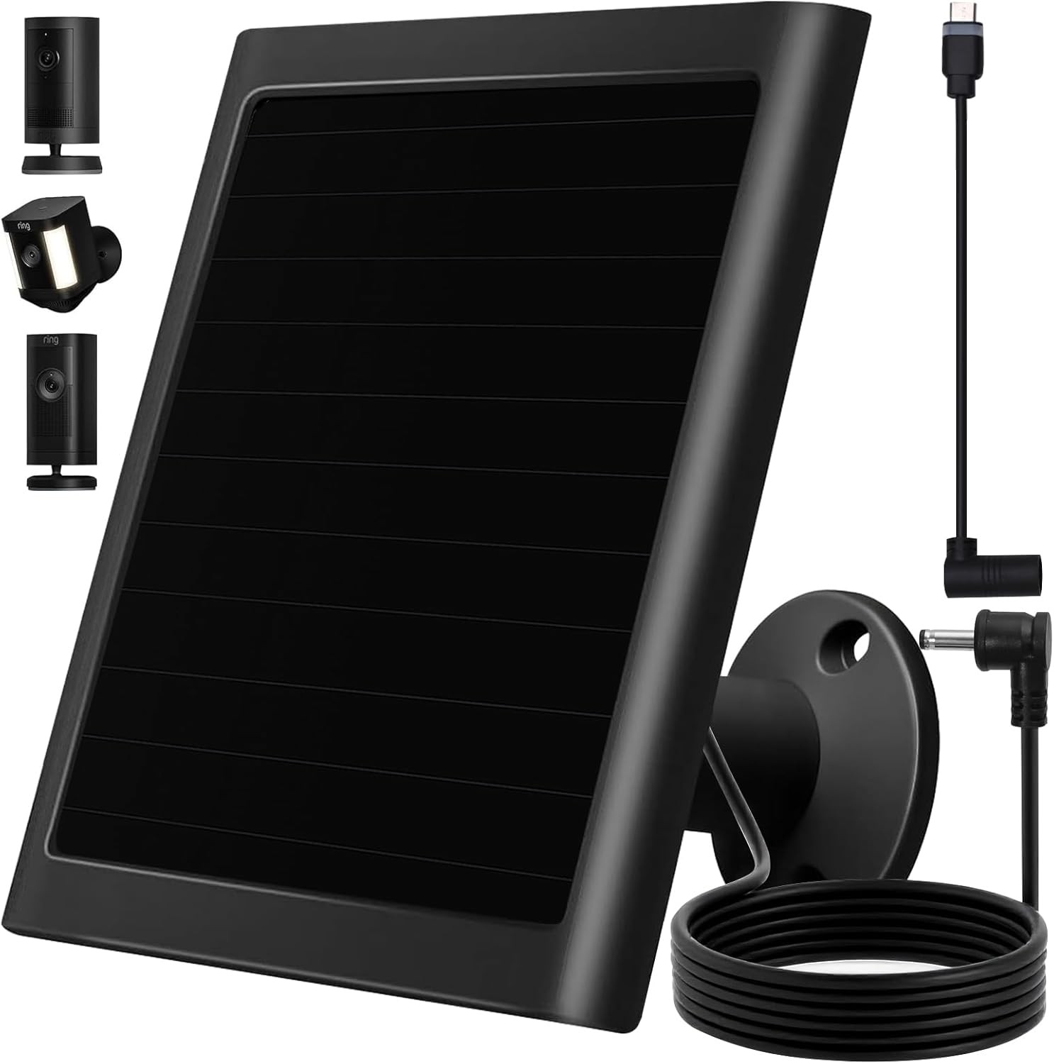 6W Solar Panel Charger for Ring Camera, Compatible with Ri ng Stick Black 2Pack