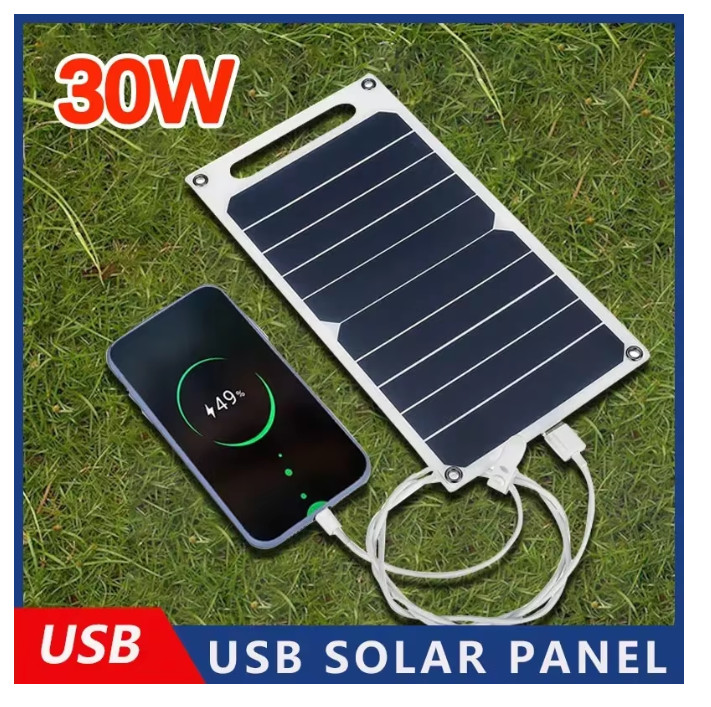 30W Solar Panel With USB Waterproof Outdoor Hiking And Camping Portable Battery