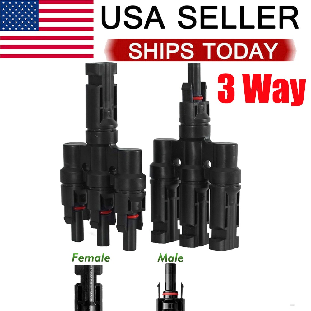 3 Way Solar Panel T Branch Cable Connection Adapter Coupler Connector Waterproof