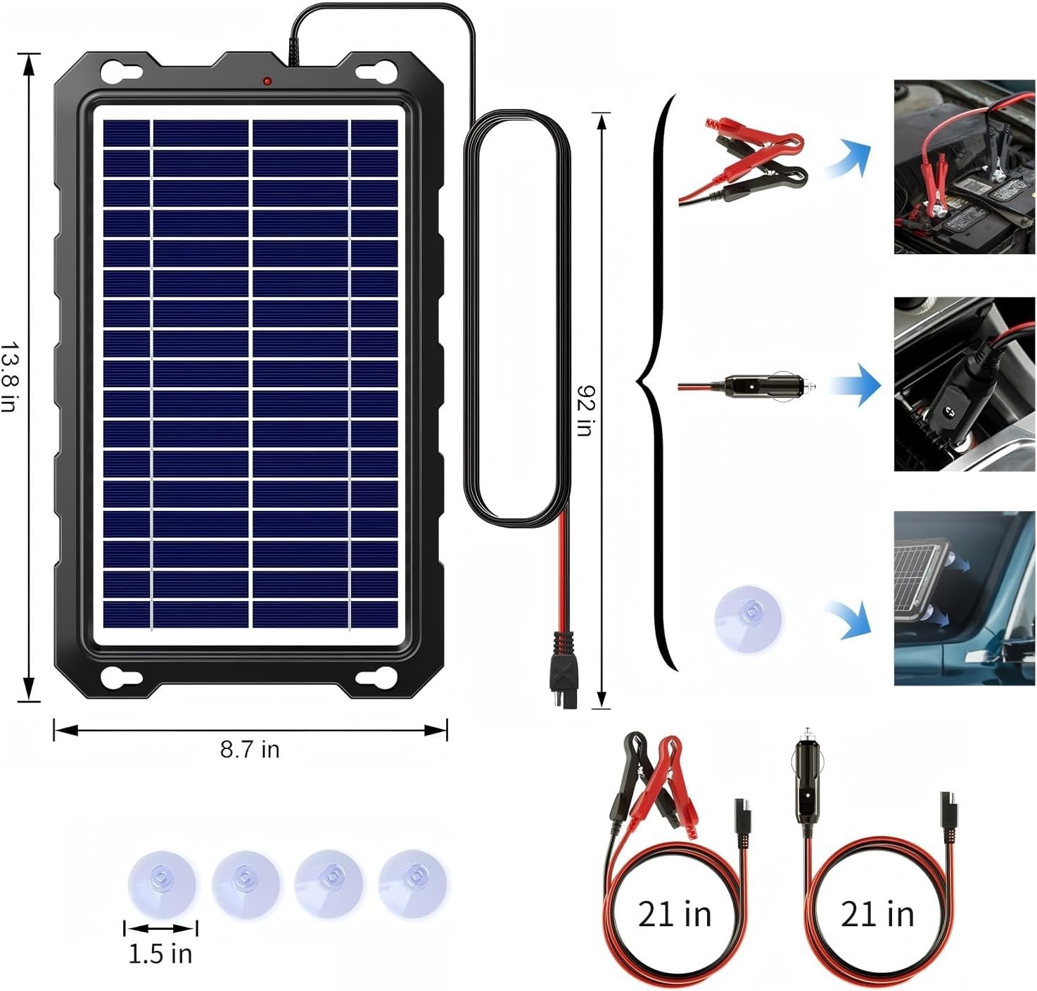 7.5W Waterproof Solar Battery Maintainer – Portable 12V Trickle Charging Kit