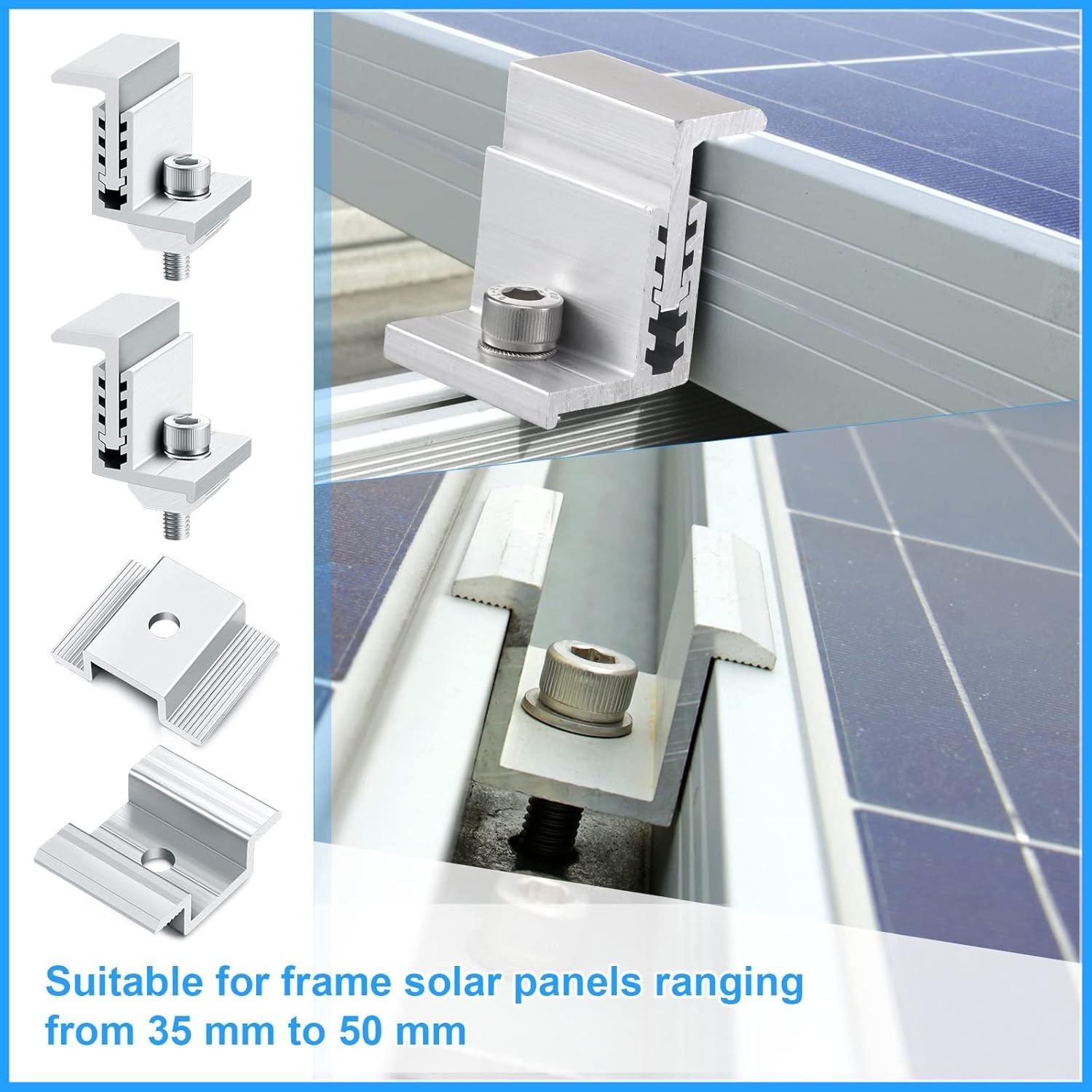 48 abrazaderas intermedias paneles solares de 35 50 mm aluminio de 1.06 pulgadas
