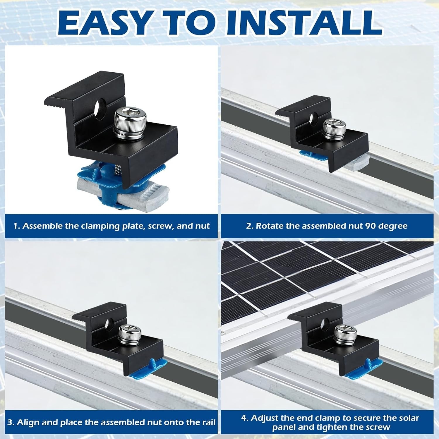 10pcs Solar Panel End Clamp for Standard Unistrut, Aluminum 30mm/35mm Solar P…