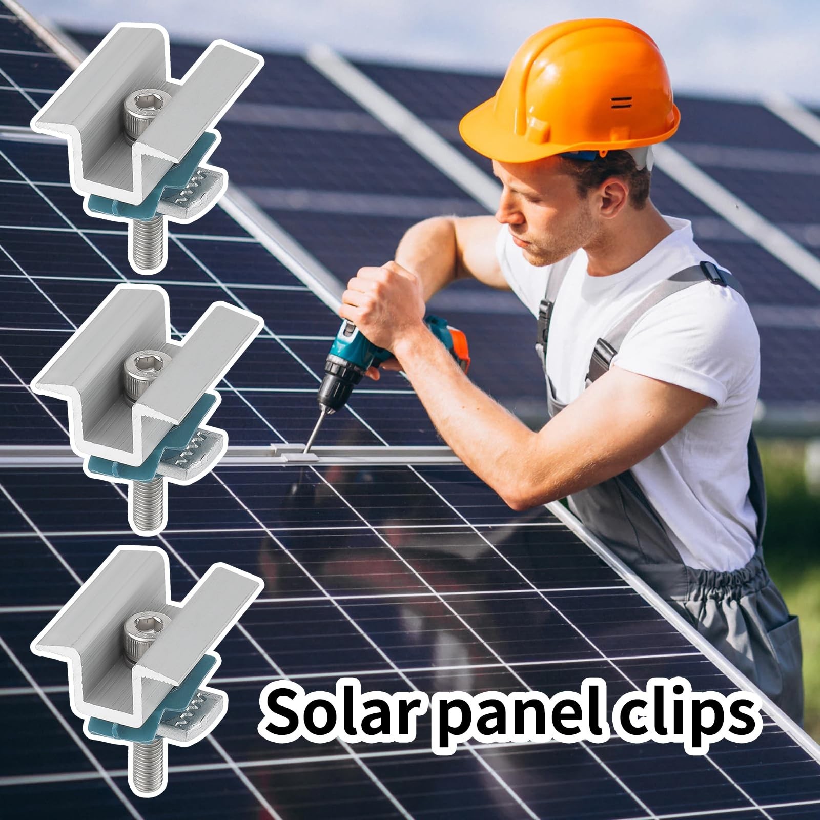 10 Pcs Adjustable Solar Panel Clamps, Aluminum Mounting Bracket Kit for Roof, PV