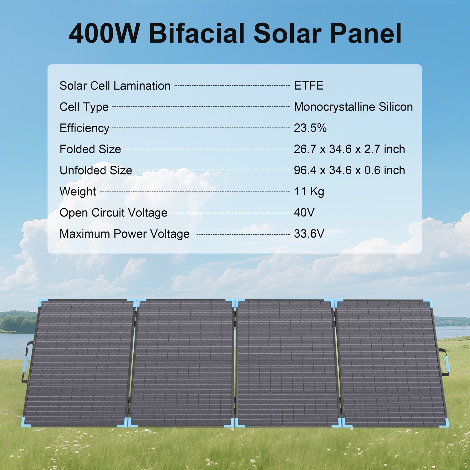 E-POWO 110W 220W 400W Bifacial Solar Panel Portable for Ecoflow Delta 3 Plus