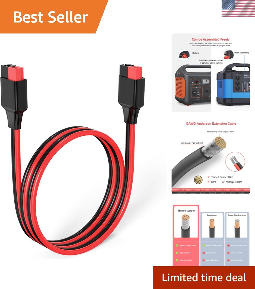 10AWG 2FT Anderson Extension Cable – Weatherproof Power Connection for Solar Use