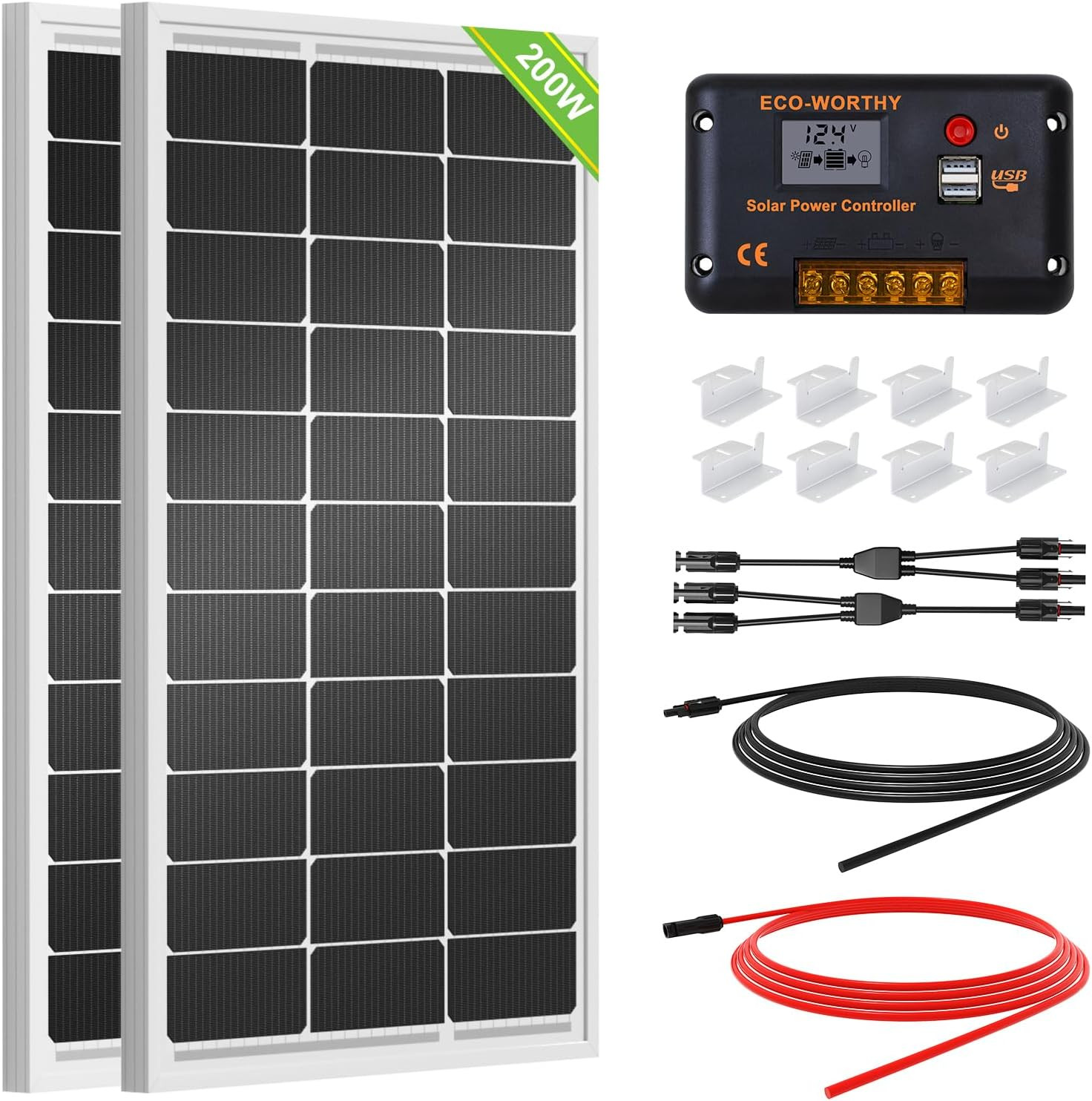 200 Watts 12 Volt/24 Volt Solar Panel Kit with High Efficiency Monocrystalline S