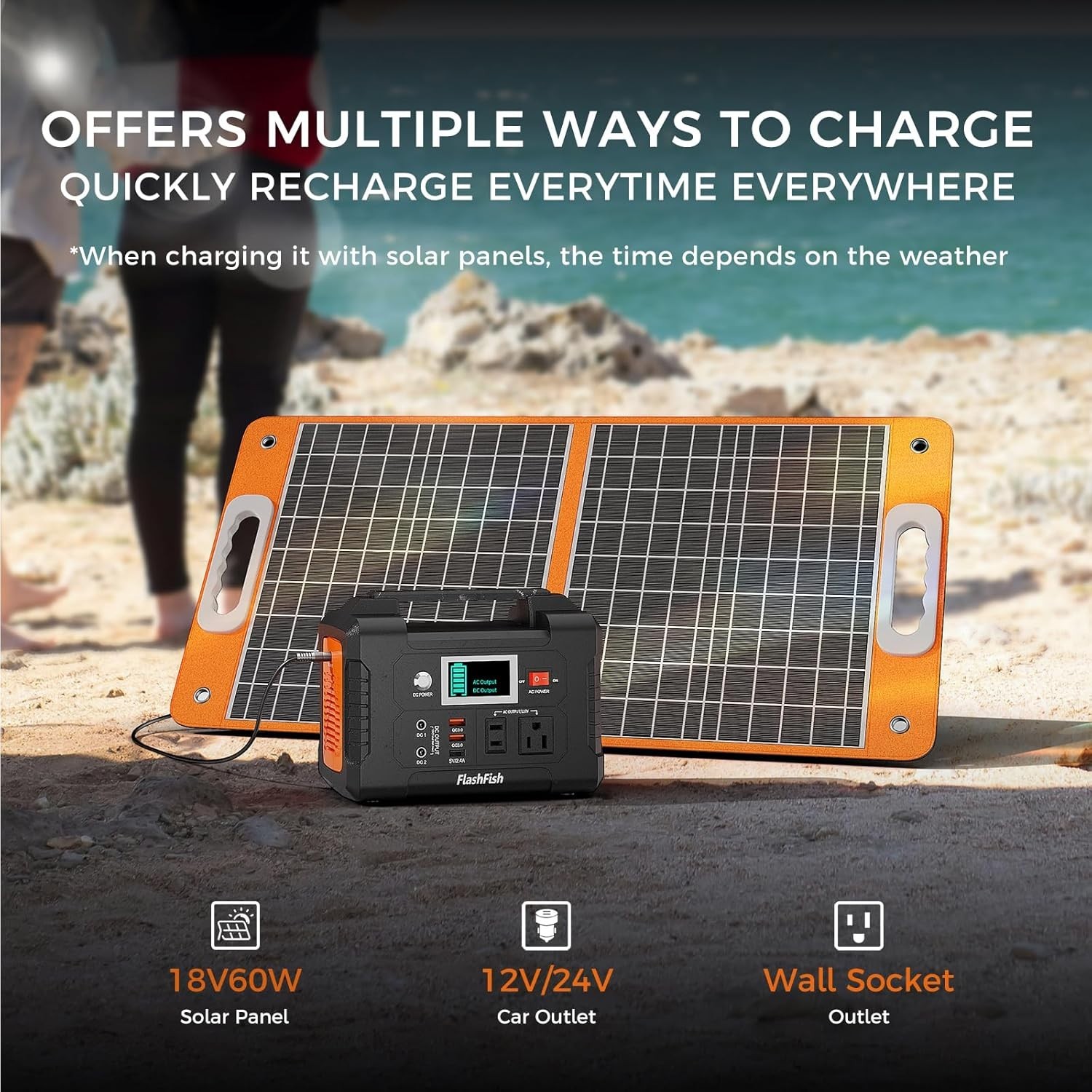 Flashfish Portable Power Station 151Wh | 200W AC Outlet | Solar Generator Backup
