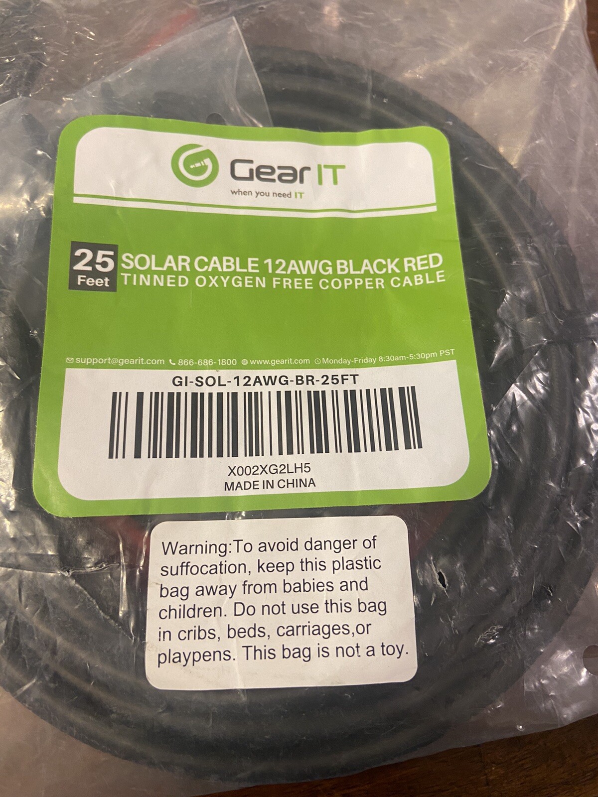 Gearit Solar Cable 12AWG Black Red 25 Feet New