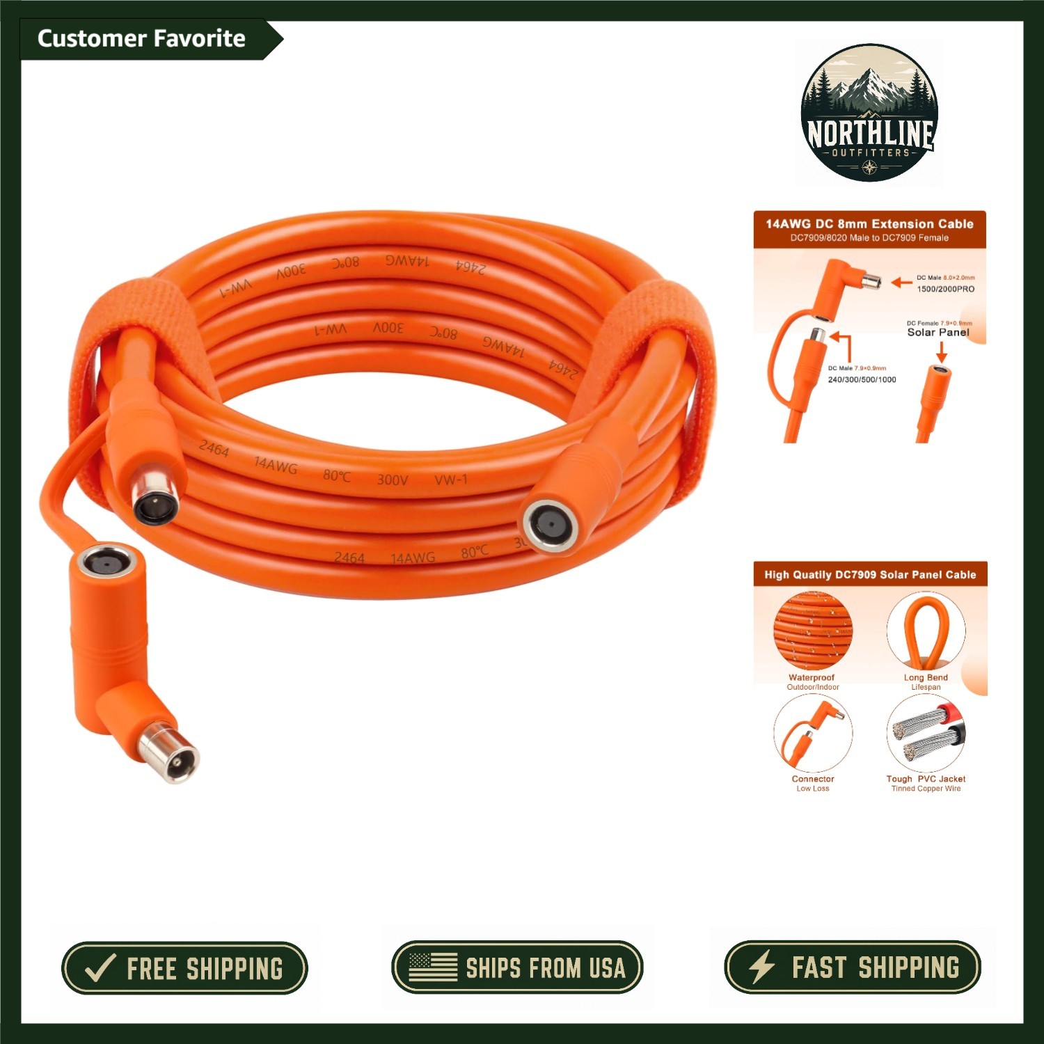 14AWG 10FT Solar Extension Cable – DC7909 Female to Male with DC8020 Adapter