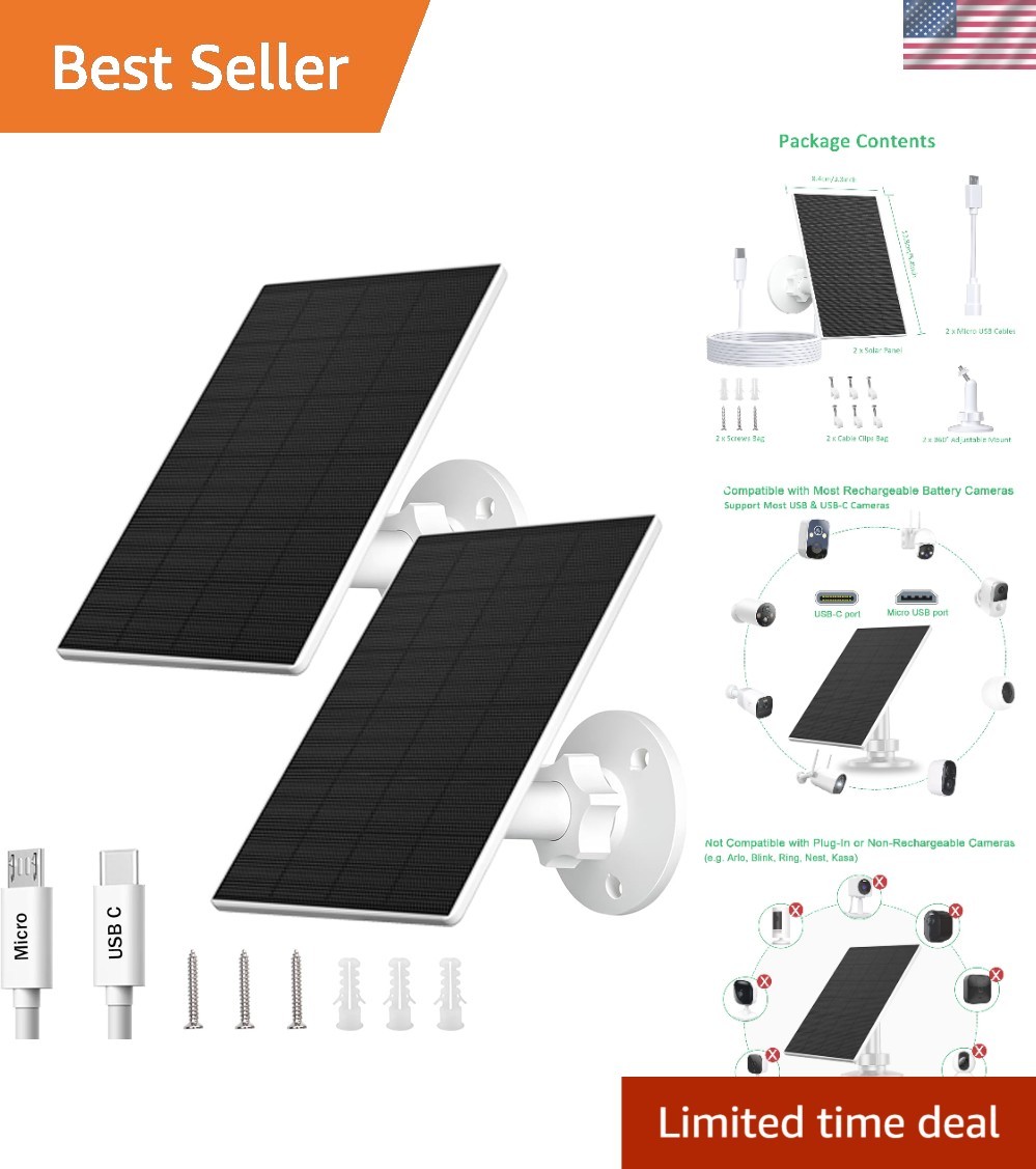 2W Solar Panel for Security Cameras, 5V Solar Charger