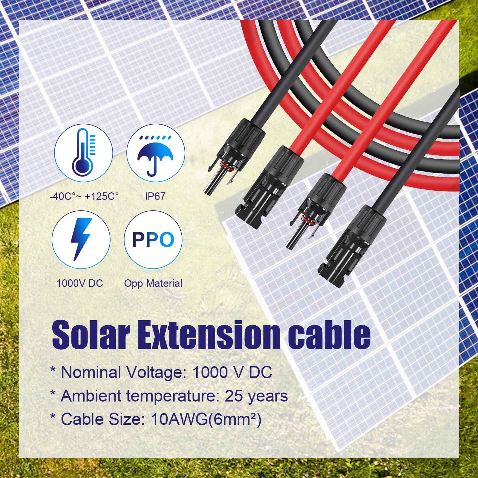 Solar Panel Extension Cable Wire Connector Set 6mm² 4mm² Cable PV Modul Adapter