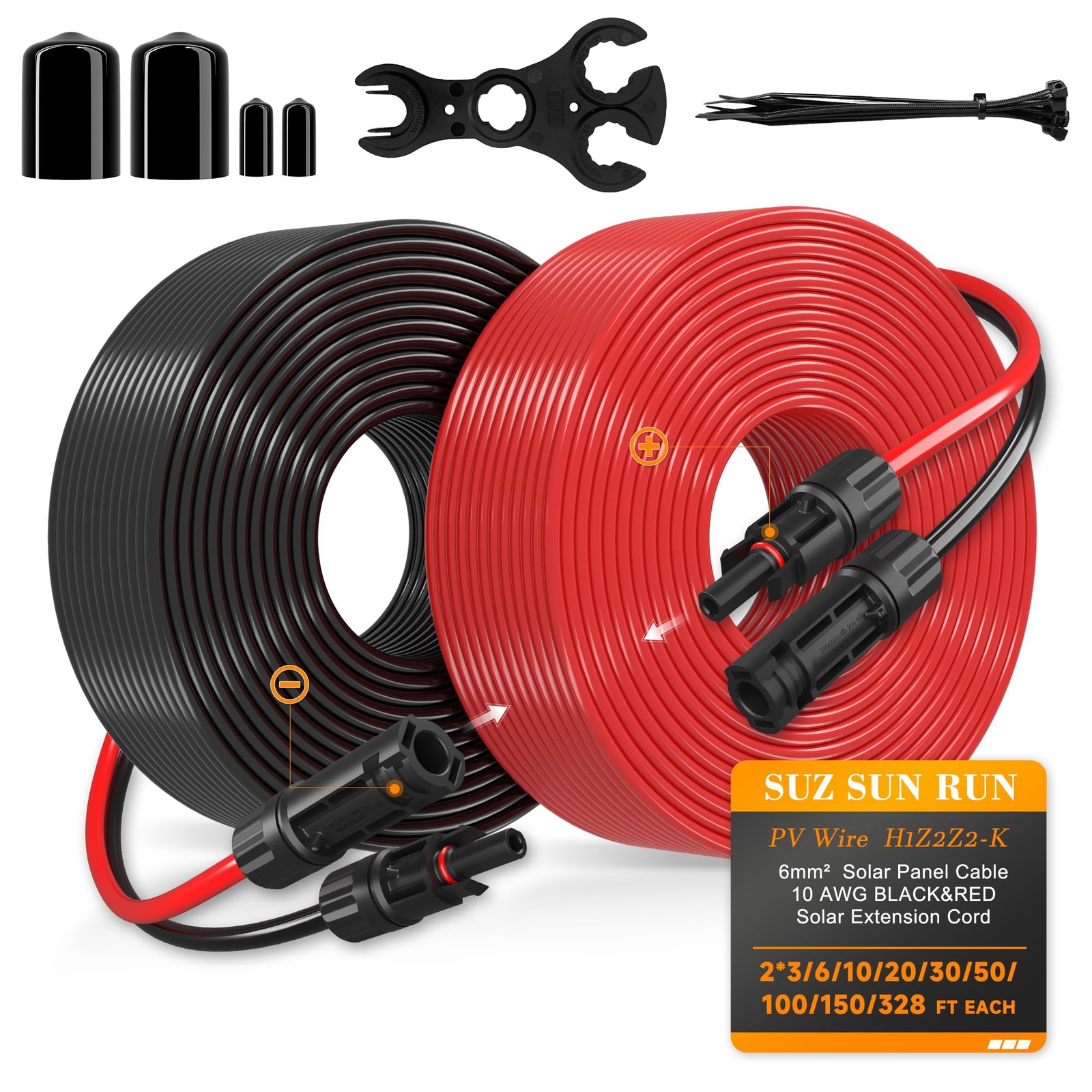Solar Extension Cable 10AWG 50ft PV Wire Copper Connectors Outdoor RV Marine