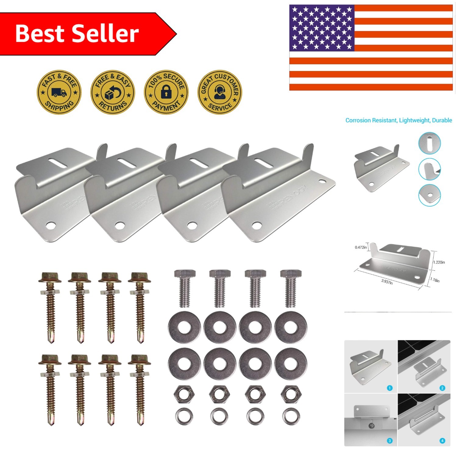 Versatile Mounting Z Brackets for Boats and Trailers – Lightweight Set of 4