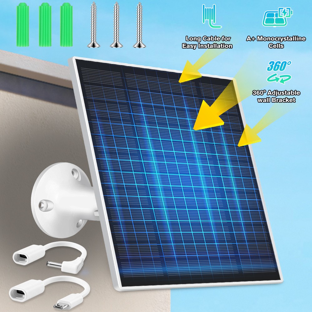 Waterproof Solar Panel for Outdoor Security Camera USB Battery Charger 5W 5V