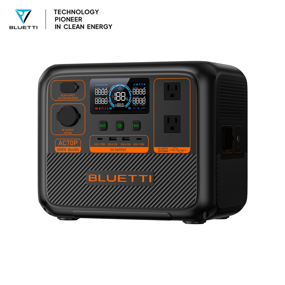 BLUETTI AC70/AC70P 1000W 768Wh/864Wh Portable Power Station LiFePO₄ for RV Trip