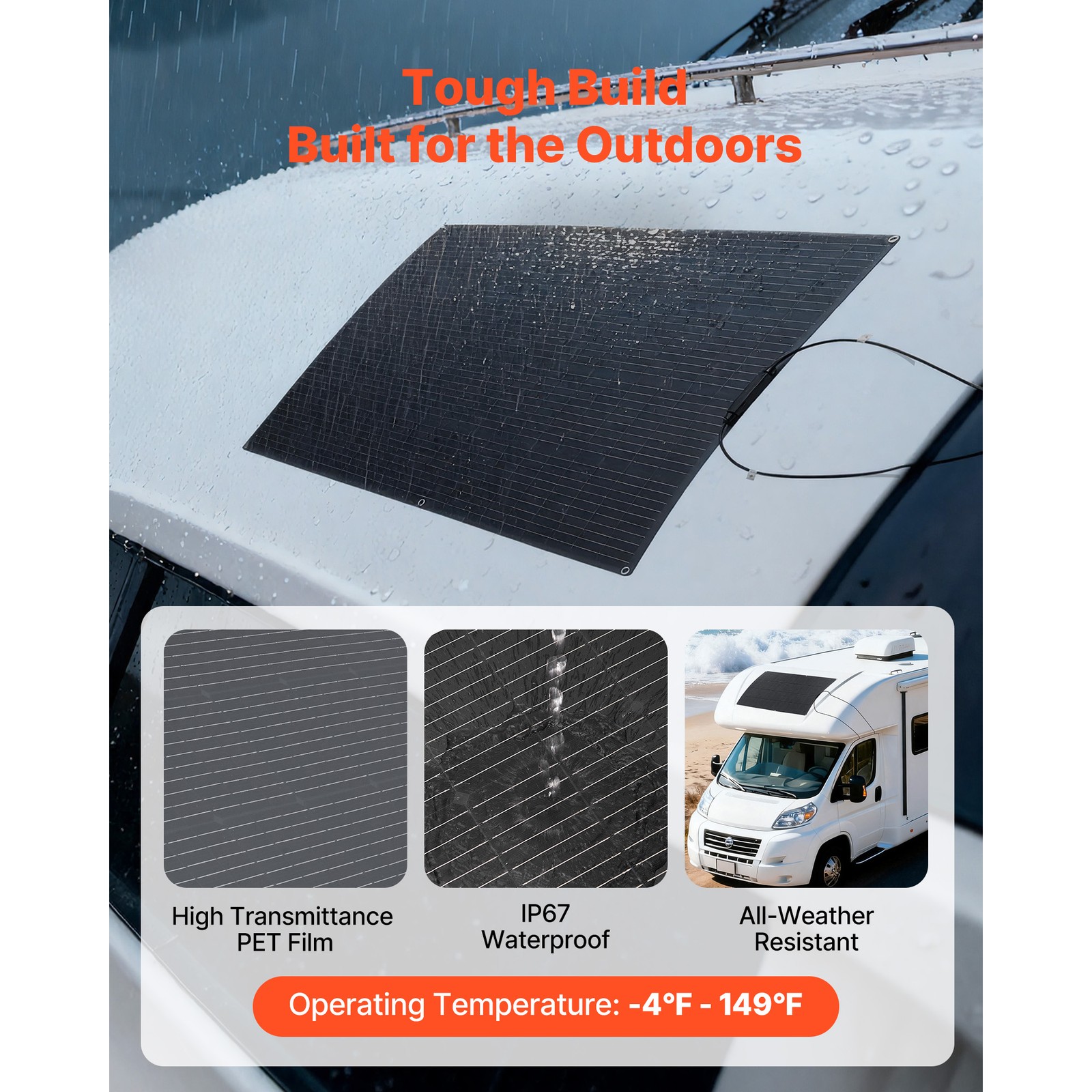 Uimoso Flexible 200W Monocrystalline Solar Panel for Off-Grid Charging
