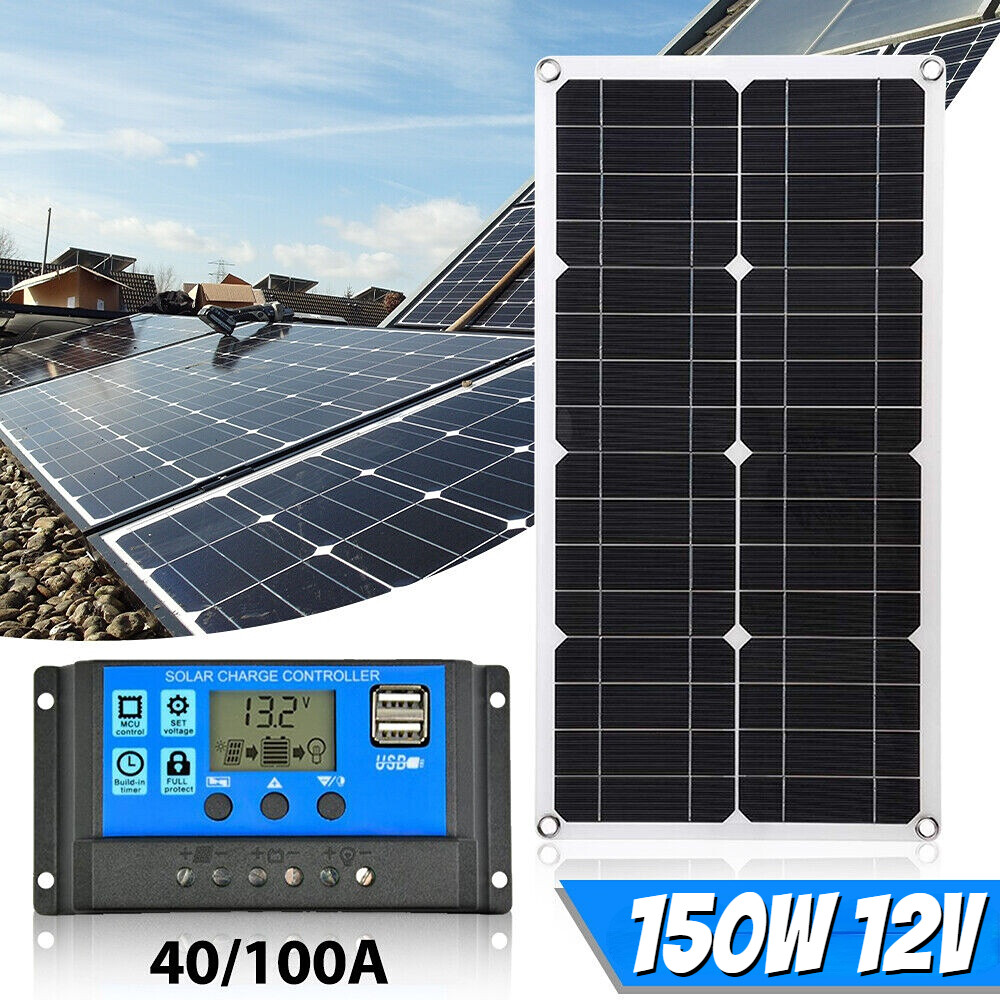 150W Complete Solar Panel System 12V Monocrystalline Home RV Roof w/ Controller