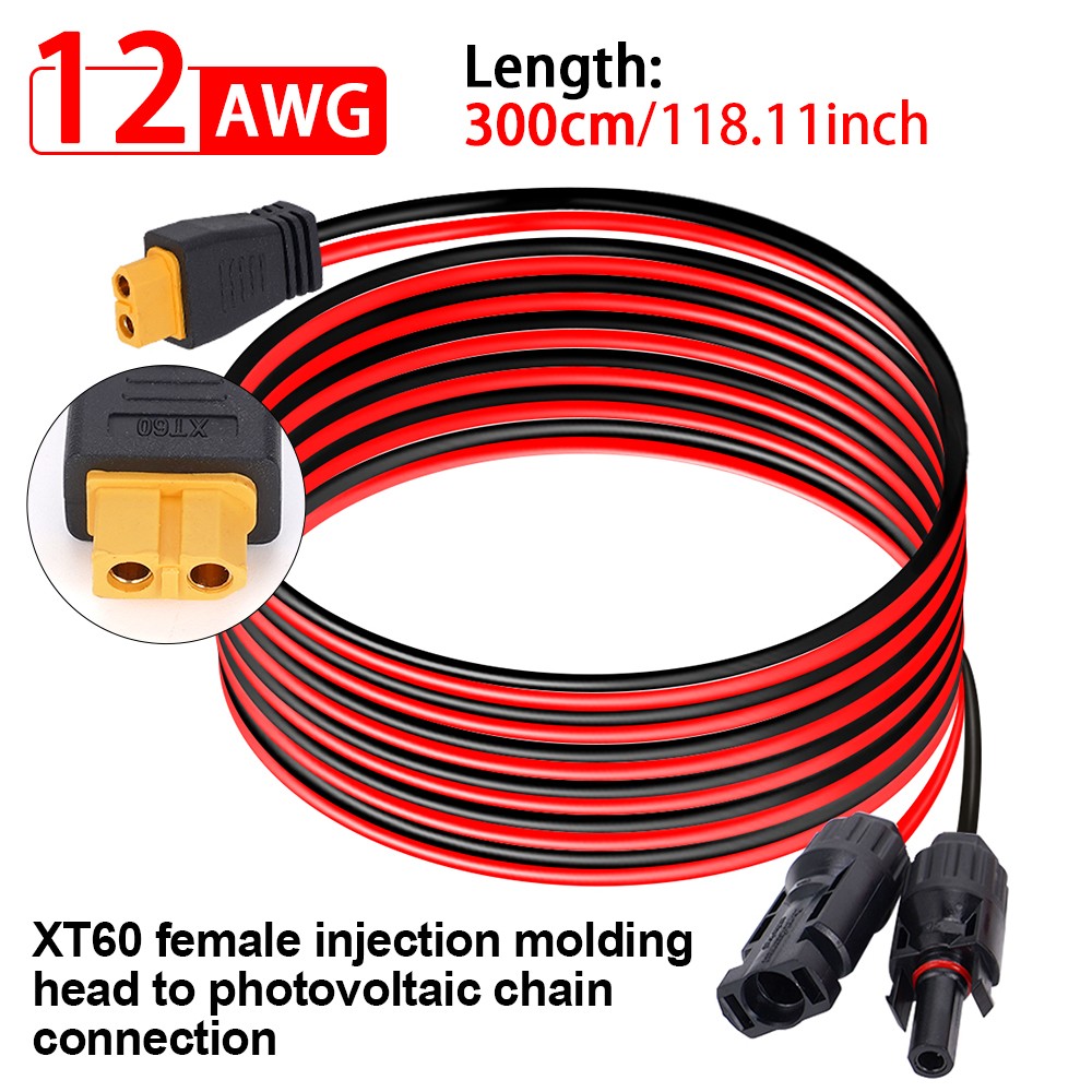 10 ft 12AWG XT60 Female to Solar Connector Extension Cable Wire Solar Generator
