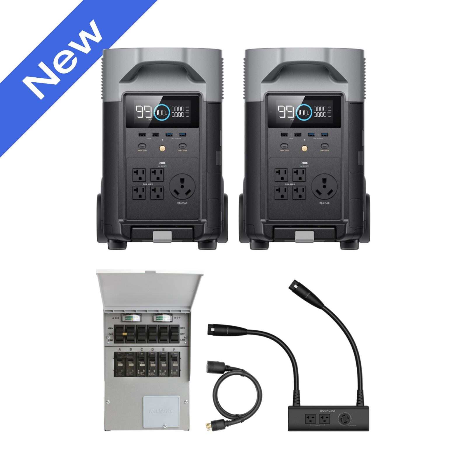EcoFlow 2PCS DELTA Pro Power Station &Double Voltage Hub & Transfer Switch
