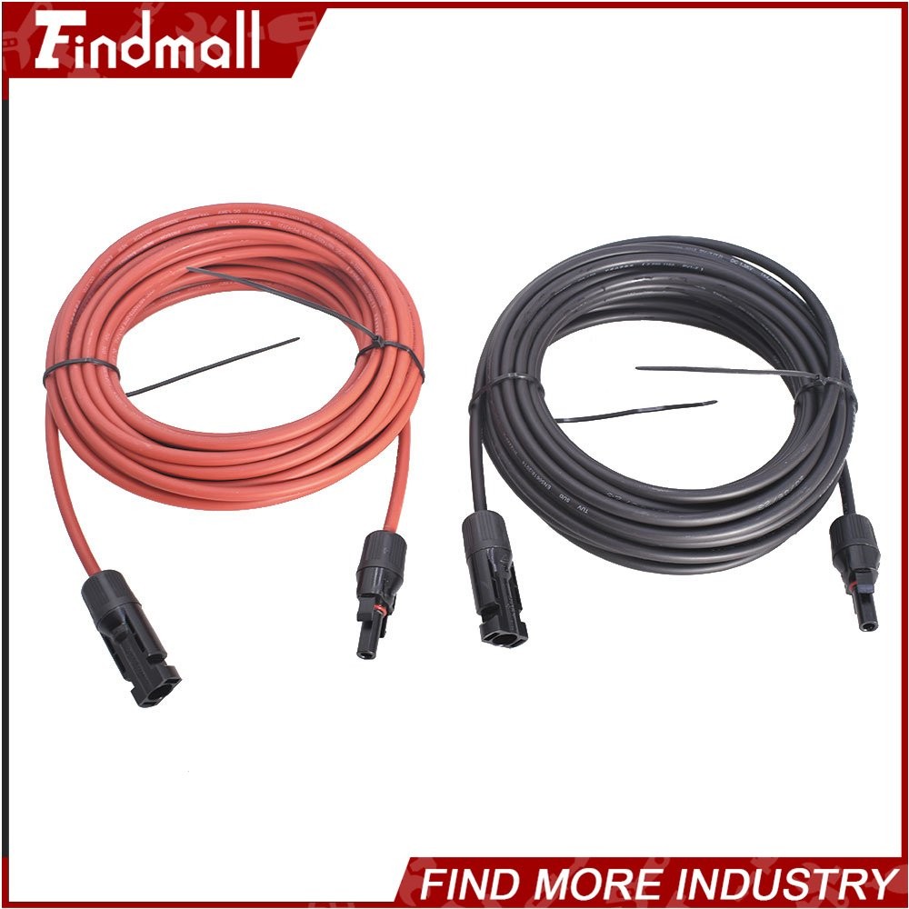 Findmall 10AWG Black + Red 30FT Solar Panel Extension Cable Wire Connector