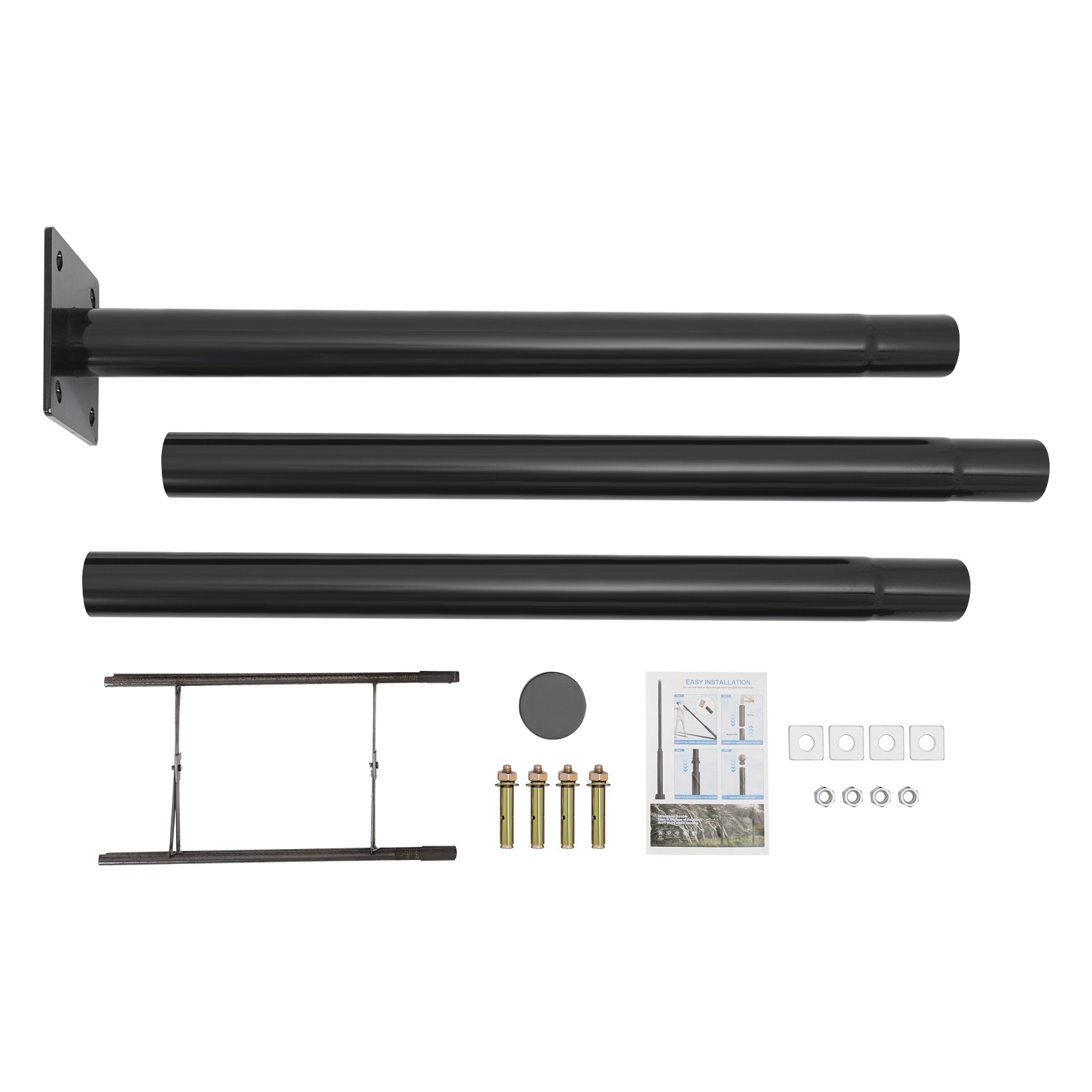 3m/10ft Black Galvanized Steel Parking Lot Lighting Post W/ Ground Cage Outdoor