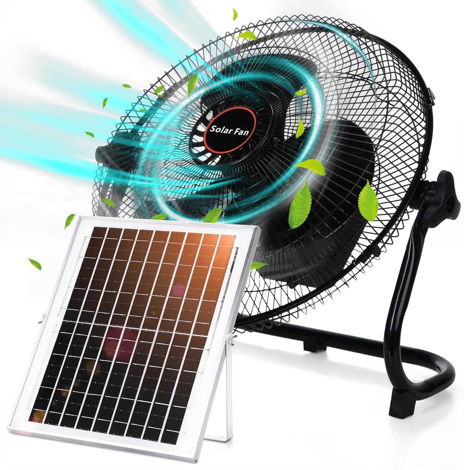 15000Mah 12 Inch Solar Panel Fan, 2 in 1 Solar Panel or AC Charger Fan 12W 9V