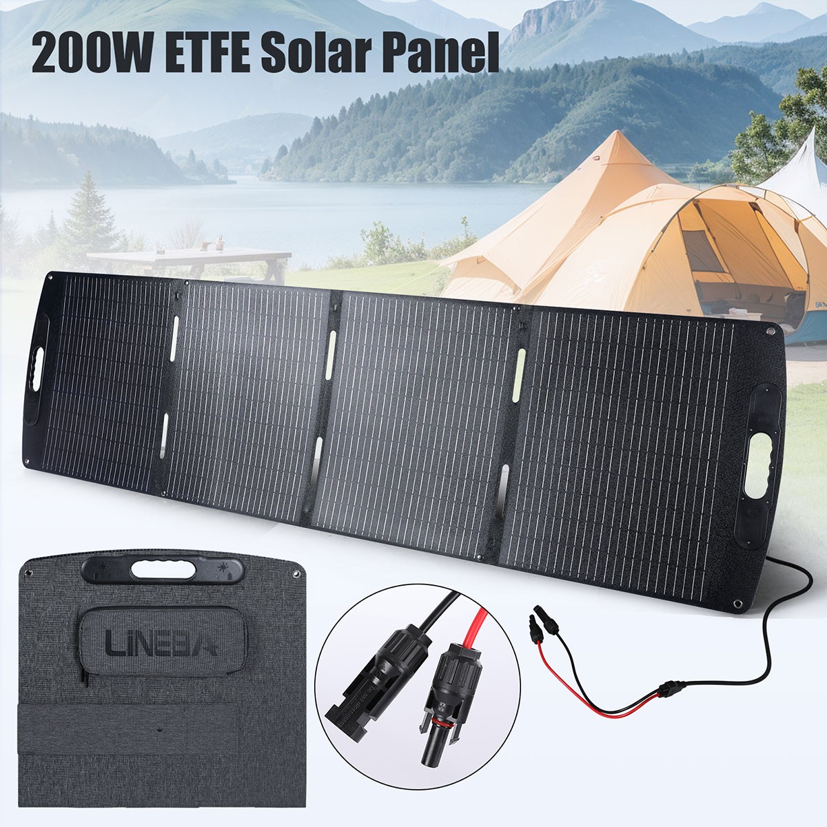 200W Foldable Portable Solar Panel IP67 Waterproof for Power Station with MC4