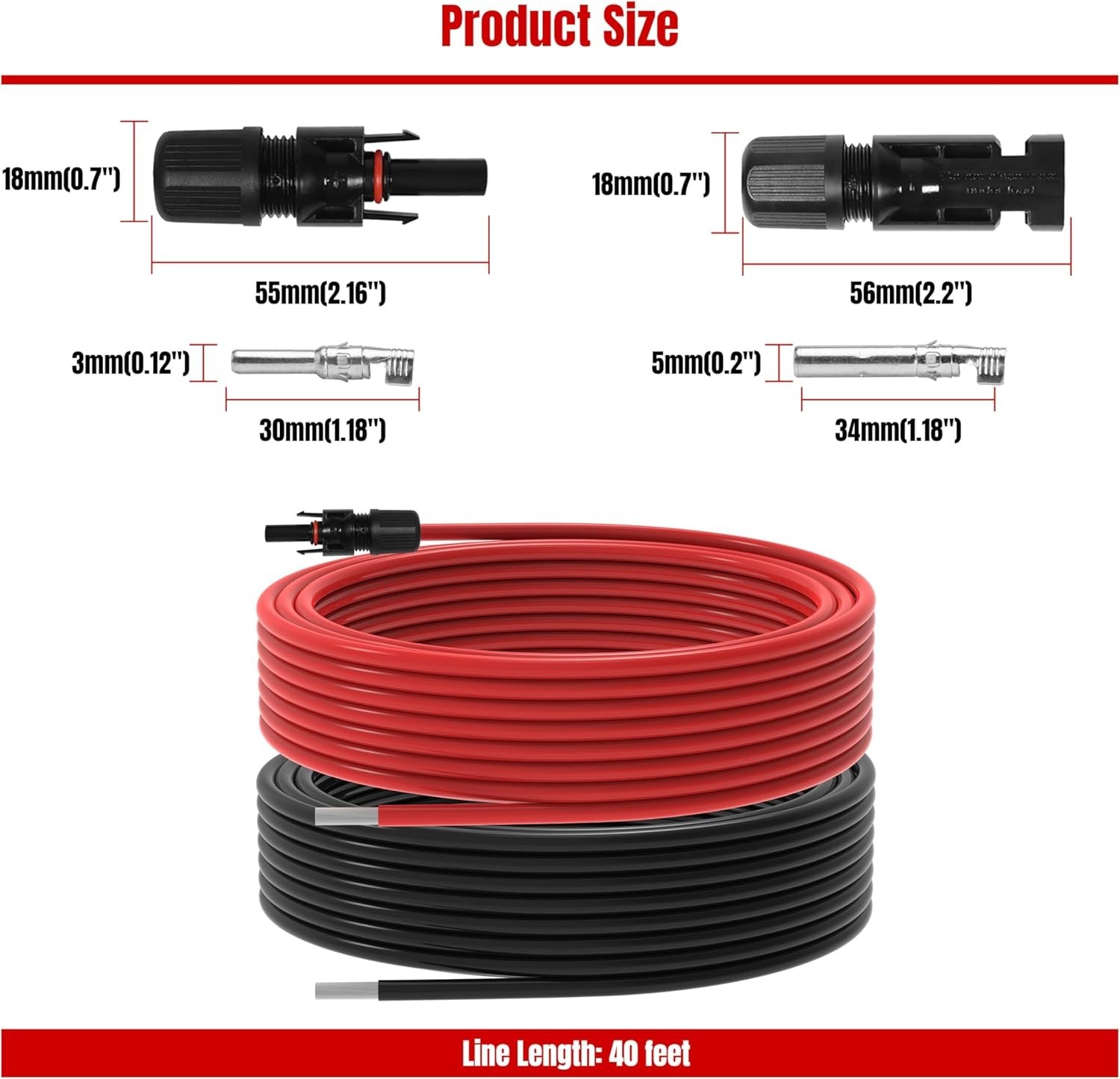Solar Panel Extension Cable for Home, Boat, Solar Panels, Car(10 AWG-40Ft)