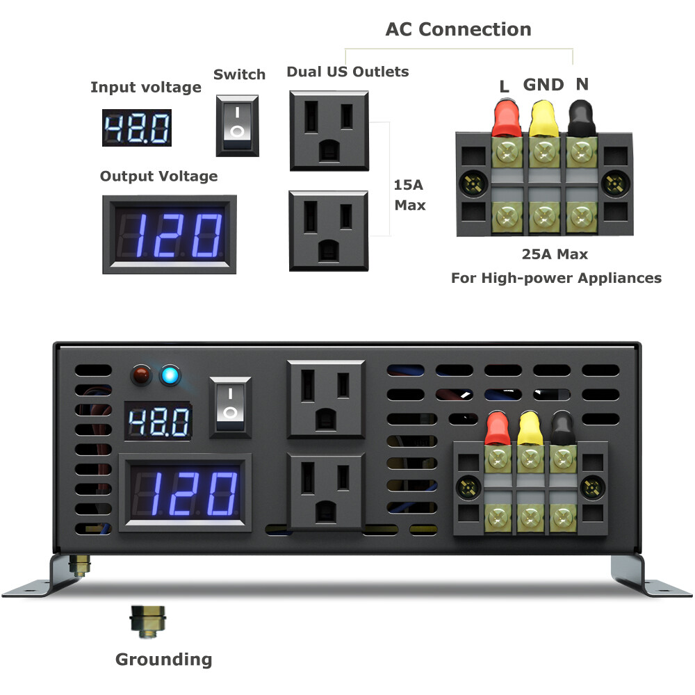 48V Pure Sine Wave Power Inverter 2000W MPPT Solar Charger Controller 40A Home