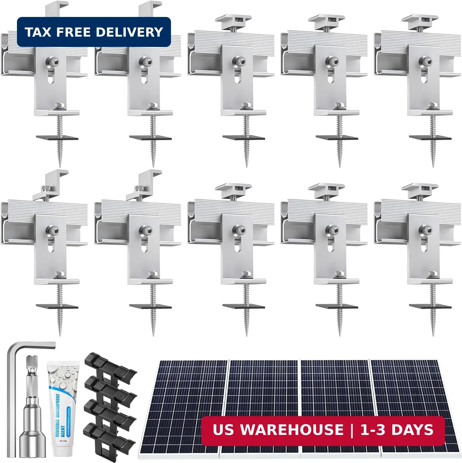 Solar Panel Mounting Brackets Kit 10Pcs Solar Roof Mount Kit for 1-4 Pieces Thic