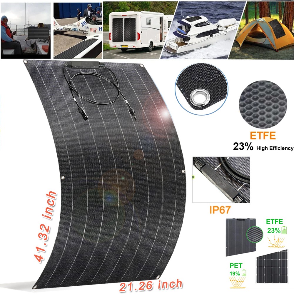 200 Watt Flexible ETFE Mono Solar Panel 18V 12V Car Boat RV Home Rooftop Camping
