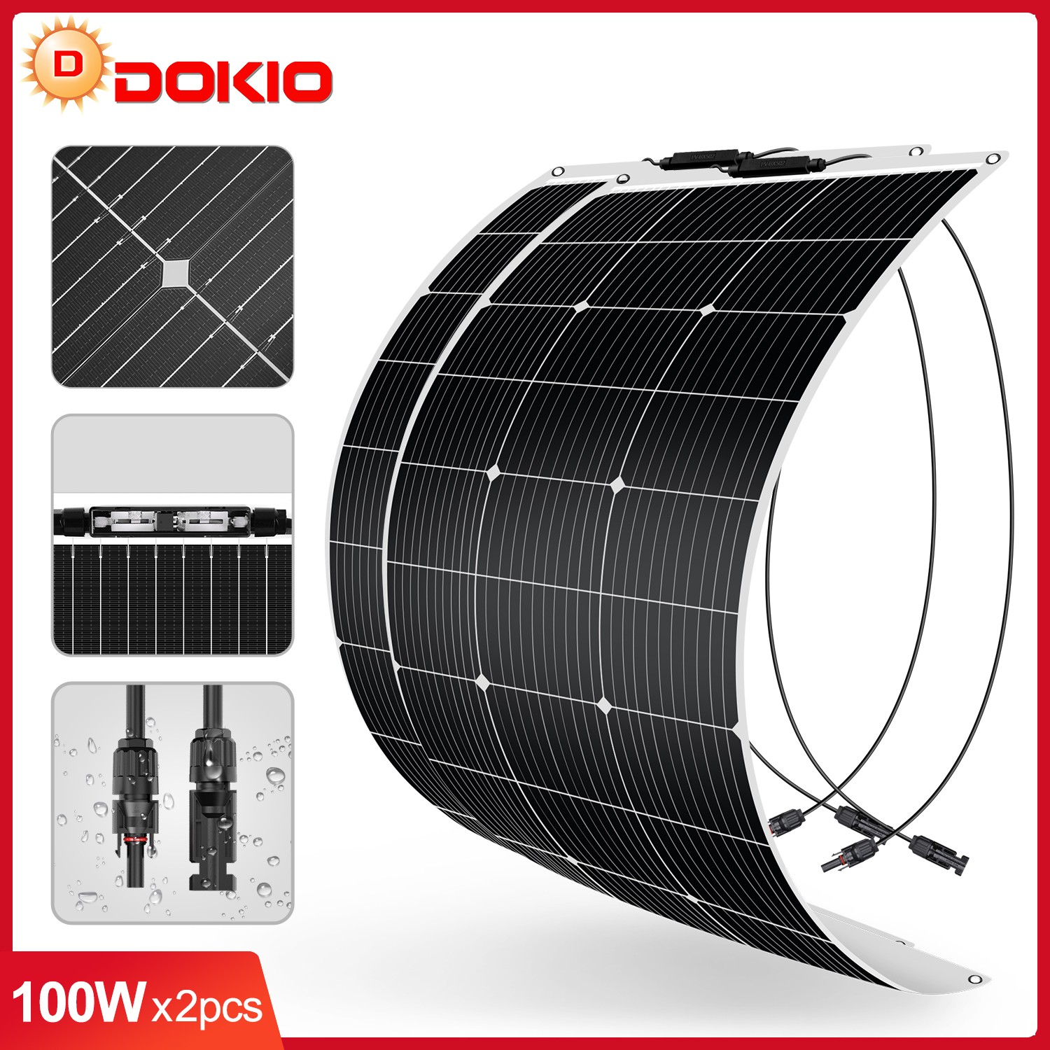 DFSP 200W 18V Flexible Portable Solar Panel RV Off Grid Power Charger Outdoor