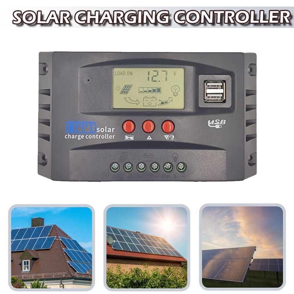 LCD Display MPPT Solar Panel Regulator Charger Controller 12V/24V 30A/50A/100A
