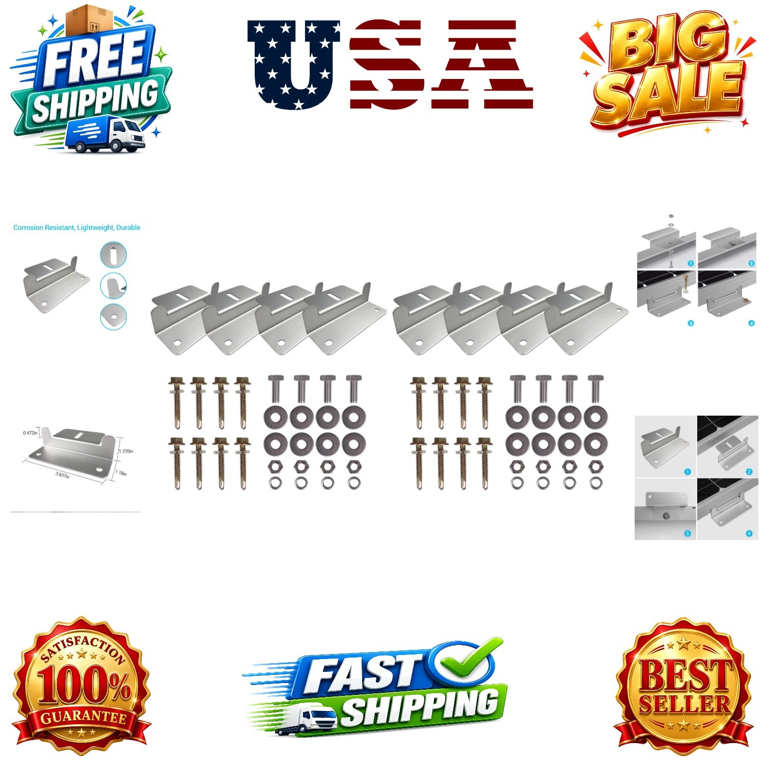 2 Sets Solar Panel Mounting Z Brackets Lightweight Aluminum Corrosion-Free Co…